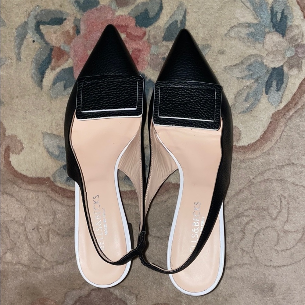 Bells & Becks Black Leather Flats Slingback Design